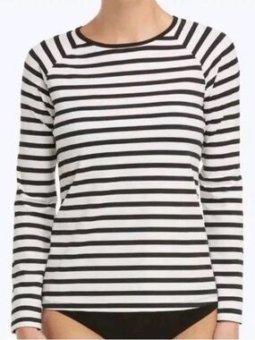SPANX Breton Stripe Long Sleeve Swim Shirt Rash Guard NWT M